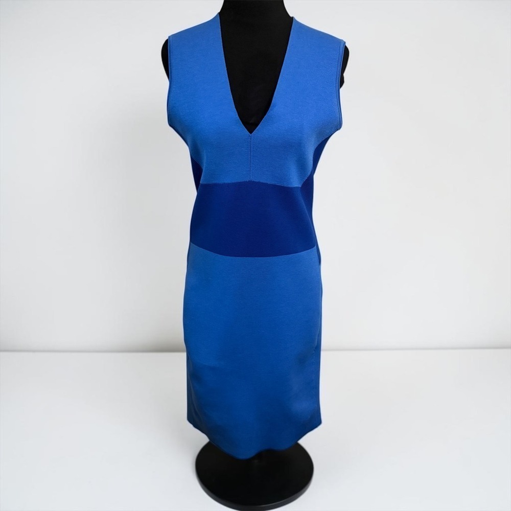 Narciso Rodriguez Blue Colorblock V-Neck Sleeveless Knit Dress Size 46